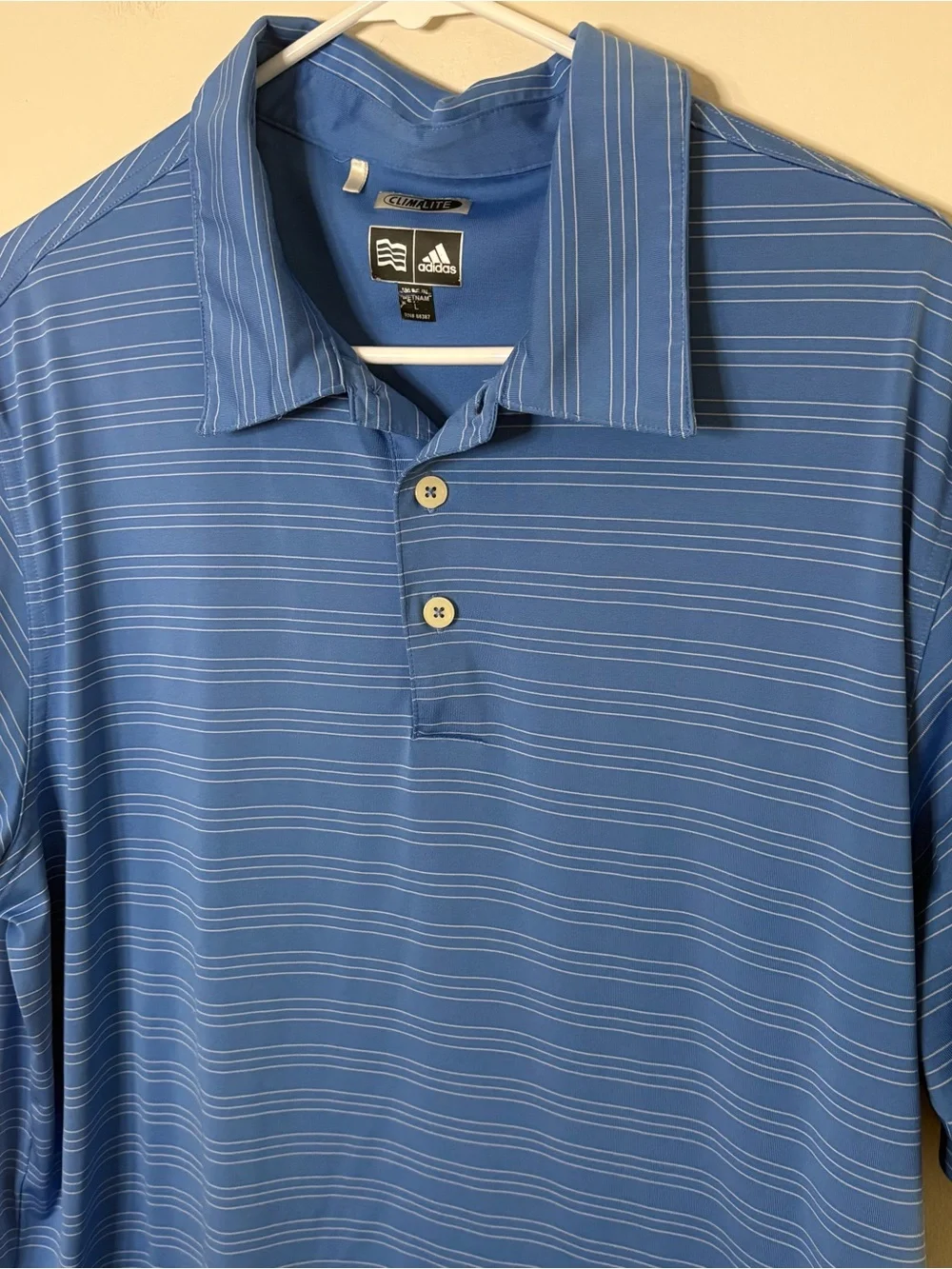 Adidas Climalite men’s large blue striped golf polo short sleeve casual work top